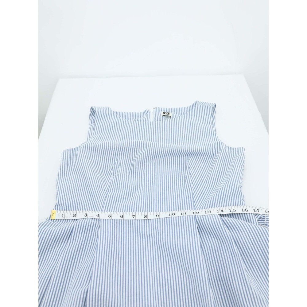 Anne Klein Seersucker A Line Dress Blue White Striped Belted Summer 10 - Picture 7 of 10